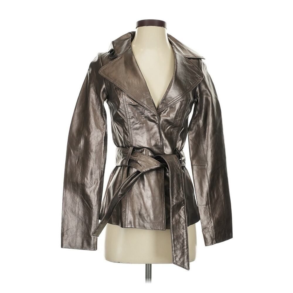 Heart Moon Star Metallic Leather Jacket Silver Belted Moto Jacket S